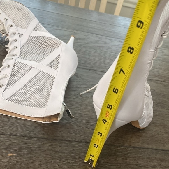 NWT BURJU Xiomara Open Toe Cross Design Fishnet Mesh Ankle Boots | White 12 - Picture 7 of 11